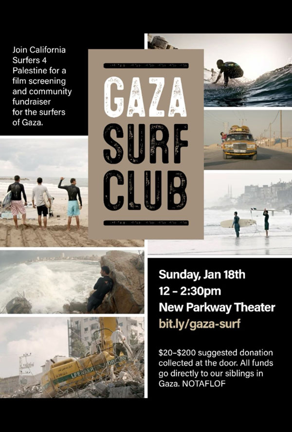 Poster image for Gaza Surf Club screening event.